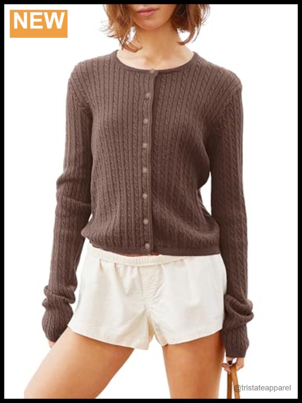 Women's Cropped Cable Knit Cardigan Lightweight Button Up Long Sleeve Y2K